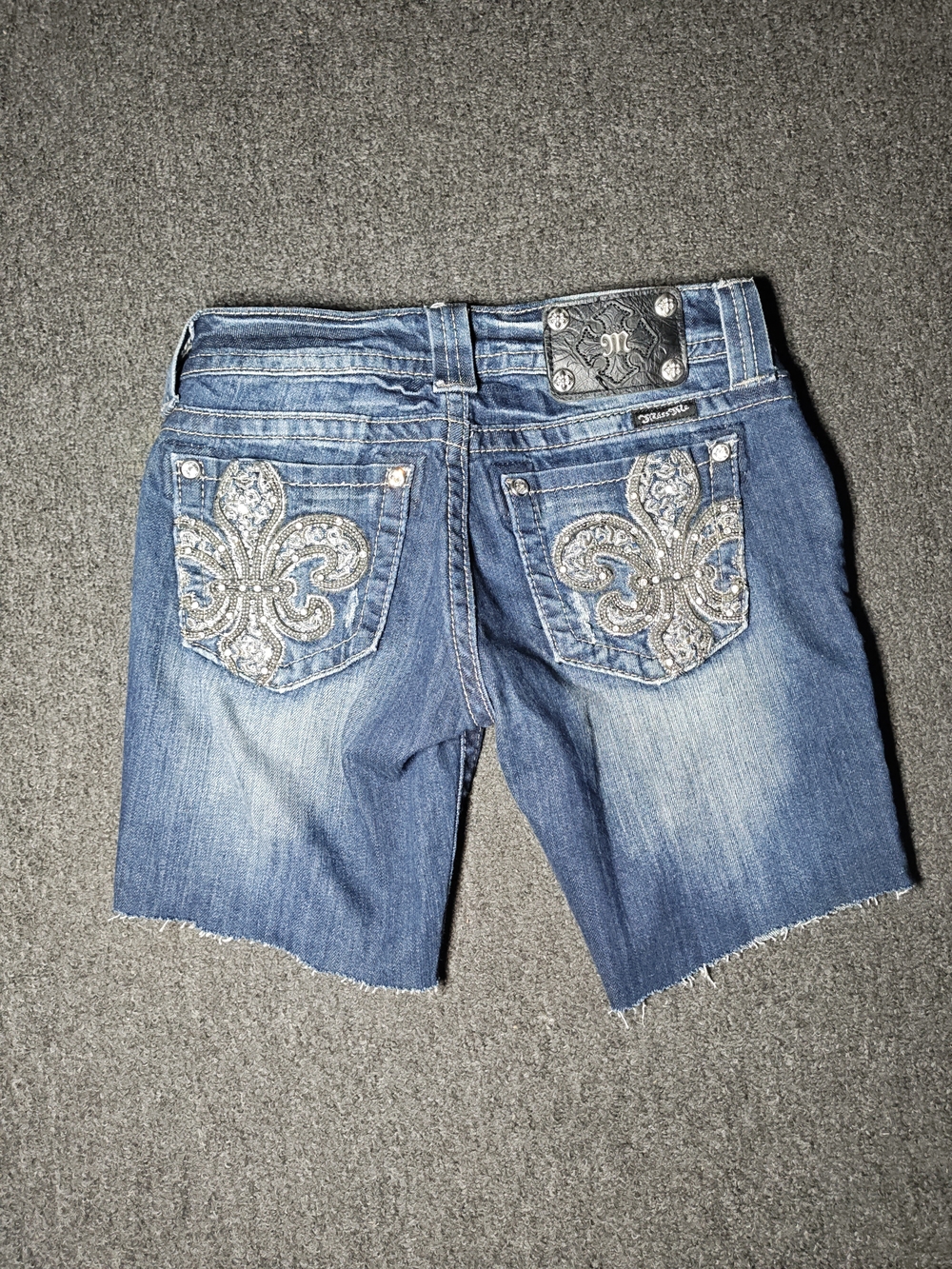 Miss Me Buckle Denim Jean Cut Off Shorts Tag Size 27 Distressed Bling